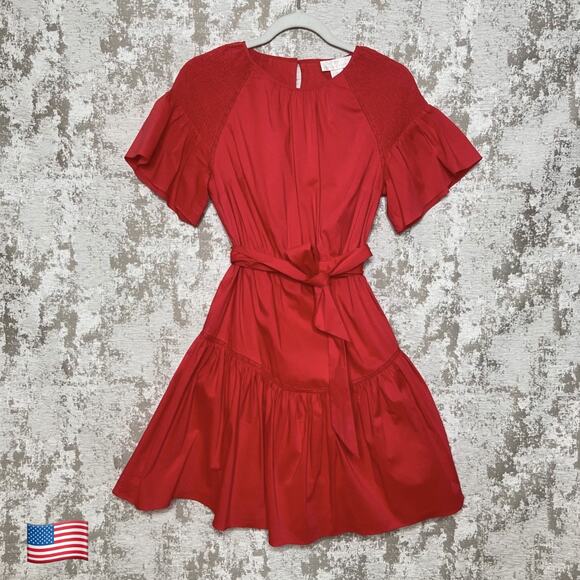 Rachel Parcell Tiered Skirt Mini Dress in Red - Picture 1 of 7